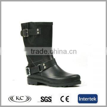 black half wellington women rain boots with buckle