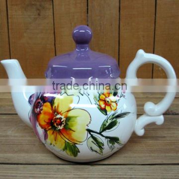 DFC Handmade Ceramic Teapot / Water Kettle with Purple Lid