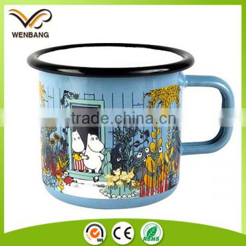 High quality 12oz popular rolled rim enamel tin mug with paint