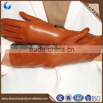 Nude lady cute touch screen winter long sheepskin leather gloves