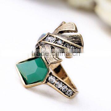 Punk Style Ring Designs Antique Gold Plated Crystal Cluster Leaf Irregular Finger Rings For Women photo-3
