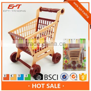 Plastic supermarket shopping car toys play set with food