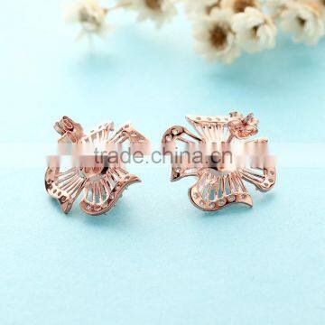 Pearl Jewelry Rose Gold Plated Wholesale Sterling Silver CZ Stud Earrings photo-3
