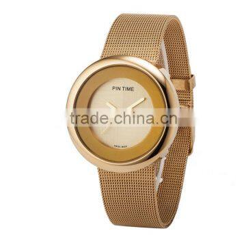 OEM custom your brand luxury IPG gold mesh stainless steel bracelet watch for women