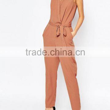 New Fashion 100% Polyester Sleeveless Adult One Piece Wrapped Jumpsuit With Belt 2016 Wholesale photo-3