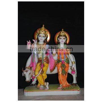 Marble Raddha krishna statue with cow