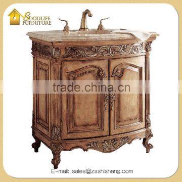 Luxury Antique Wood Carved Single Sink Bathroom Vanity Cabinet