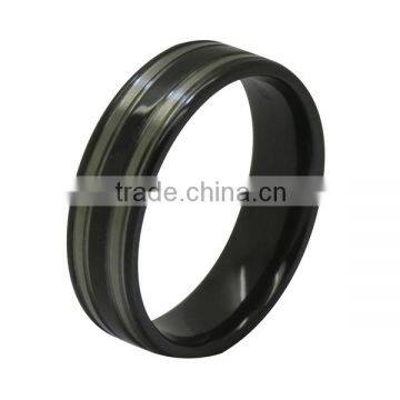 polish with two steel grooves black zirconium ring company BR1011