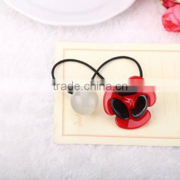 Fancy kids acetate ponytail holder candy color beaded hair tie exquisite flower hair string