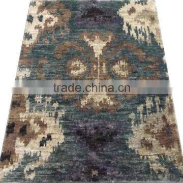 Ikat design hand knotted hemp carpet