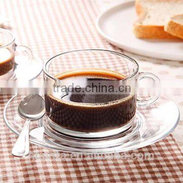 High quality plain glass coffee mug with decal saucer coffee mug tea set