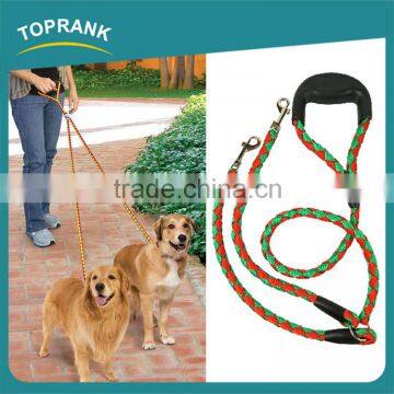 Hot selling running walking elastic braided nylon double dog leash