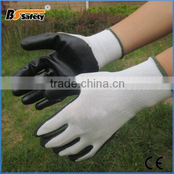 BSSAFETY 13 gauge white polyester knitted black nitrile coated working gloves