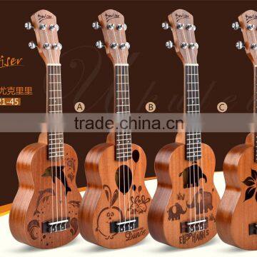 Handmade Mahogany Neck Rosewood Fingerboard Carving Pattern All Sapele Plywood Ukulele