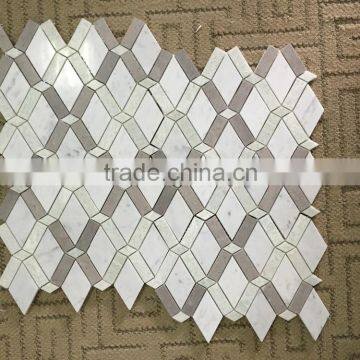 White carrara water jet marble mosaics tiles for wall