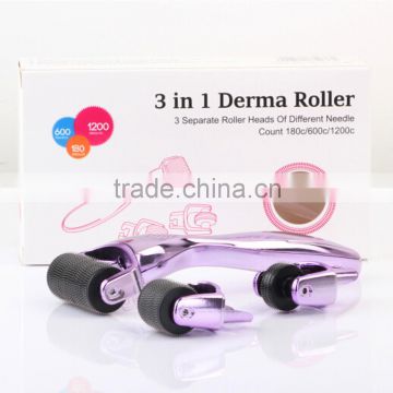 3 in 1 Derma Roller By DRS 3 Separate Roller Heads of Different Needle Count 180c/600c/1200c