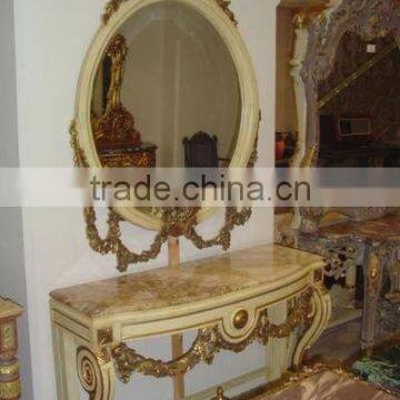 French antique white and gold furniture console with mirror