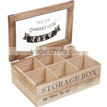 Custom 9 Compartments Chinese Gift Wooden Tea Packaging Storage Box With Glass Top Lid photo-2