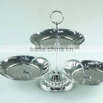 2 tier stainless steel cake plate,3 pcs cake plate stand,metal dishes&plates