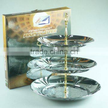 Stainless Steel Three Layer Metal Fruits Plate Leaf Decoration and Clourful photo-5