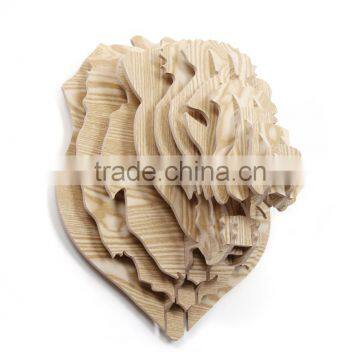 DIY 3D Wooden Puzzle Lion Decor Fake Animal Heads Faux Lion Head Wall Decor Carved Wood Art photo-2