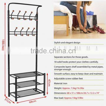 Metal 18 Hanger Hooks Clothes Coat Stand Shoes Hats Bags Stand Rack (black) photo-5