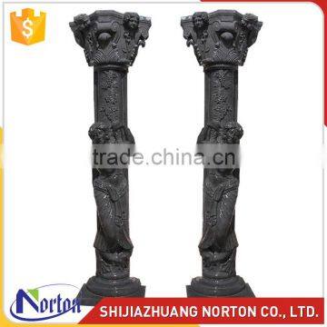 decorative roman black marble carved column for sale NTMF-C239S