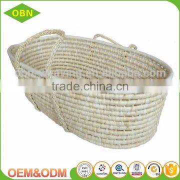 Wholesale Hand Woven Nature Soft Straw Maize Undress Carry Baby Sleeping Mose Basket photo-3