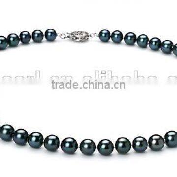 simple AAA 6.5-7mm black round Japanese Akoya pearl necklace