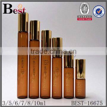 Cosmetic Packaging Fragrance Perfume Essential Oil Long Thin Amber Browm Roll on Bottle 10ml Tube Glass Bottle Roll on Wholesale photo-3
