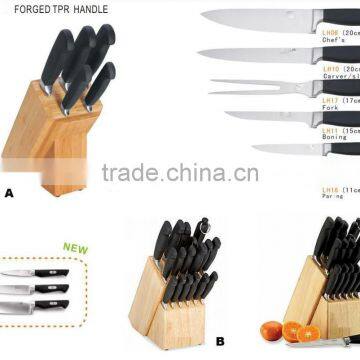 5-Pieces Knife set: 5 knives in PP handle + wooden knife block.