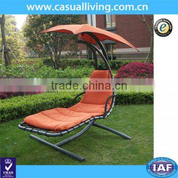 300lbs Max Weight Capacity Hanging Chaise Lounger Chair with Umbrella Garden Air Porch Arc Stand Swing Hammock Chair Orange