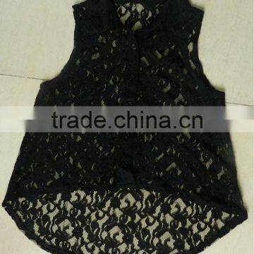 New button up black lace tops for women