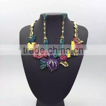 New Alloy Painting Colors Flower Design Choker Necklace& Earrings for Women photo-4