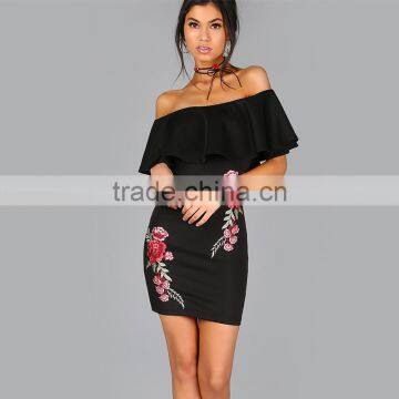Maxnegio Hot Sale Embroidery Flower off Shoulder Stylish Casual Dresses photo-2