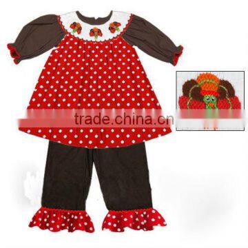 2017 wholesale Halloween and Christmas floral ruffle somcked kids clothing baby girls clothes set