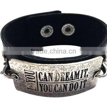 Handmade Square Tag Leather Bracelet With Words Engraved,wholesale Custom Mens Bracelets photo-3