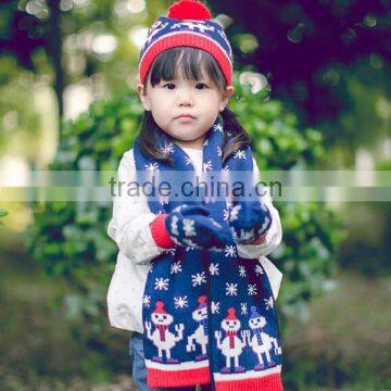 cozy design snowman jacquard christmas knitting children hat scarf gloves set