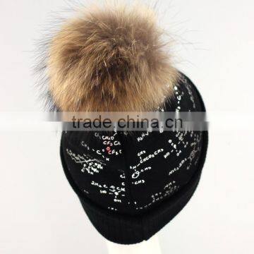 Myfur New Fashion Printing Beanie Winter Hat Type and Knitted Pompom Beanies