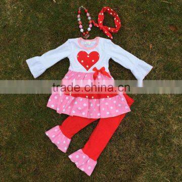 2016 Valentine's day design girls outfitskids clothing long sleeves pant suit heart top red pant girls with accessories