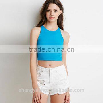 Womens Cheap Solid Color Streetwear Sports Crop Tops/sleeveless t Shirt photo-3