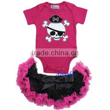 Baby Black Hot Pink Pettiskirt Tutu Skull Pirate Romper Bodysuit 0-6M