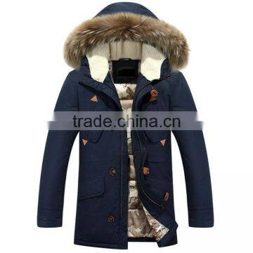 Custom Fur Hooded Padded Mens Jacket 2016 Winter