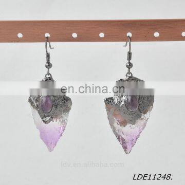 Fashionable Simple Arrowhead Crystal Earrings Purple Arrows Stone Earring photo-4