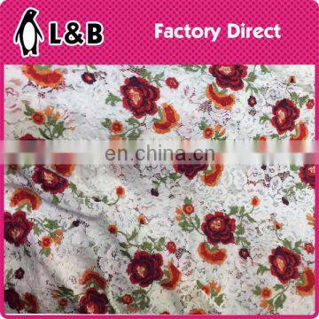 wholesale fancy red rose flower printed lace fabric