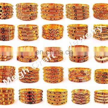 South indian gold plated bangle - Indian traditional meenakari bangles - One gram gold plated bridal bangle set