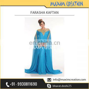 Blue Colour Elegant Neck Design Farasha Kaftan at Reasonable Rate
