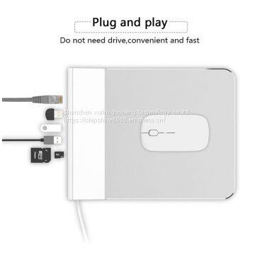 Multifunctional Aluminum Alloy Mouse Pad 6 in 1 Expand Docks USB Hub With RJ45 USB 3.0 Micro SD and SD Card Ports for Laptop photo-3