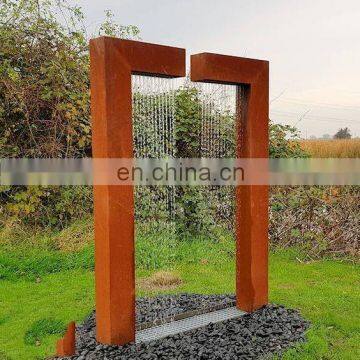 Outdoor rustic corten steel gate design waterfall garden fountains