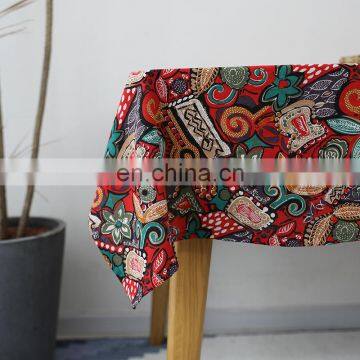 European design table cloth custom printed cotton linen floral tablecloth